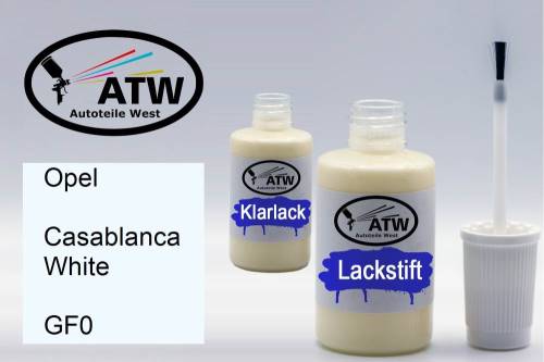 Opel, Casablanca White, GF0: 20ml Lackstift + 20ml Klarlack - Set, von ATW Autoteile West.